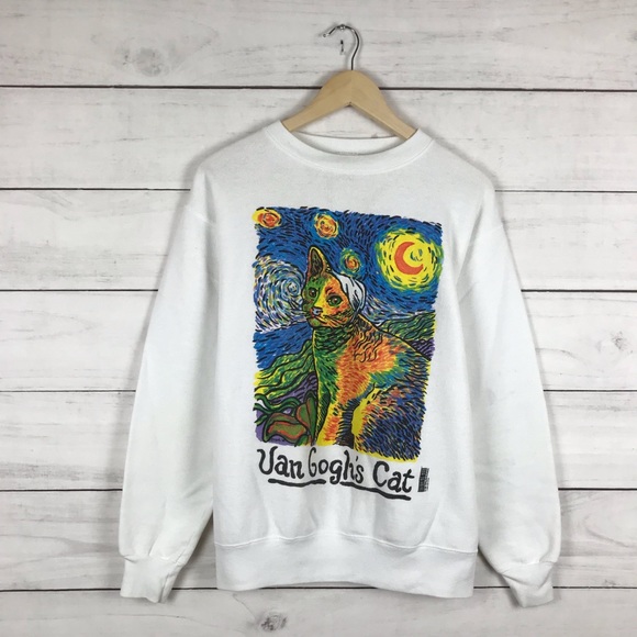 Vintage 1988 Van Gough Cat Art Sweatshirt